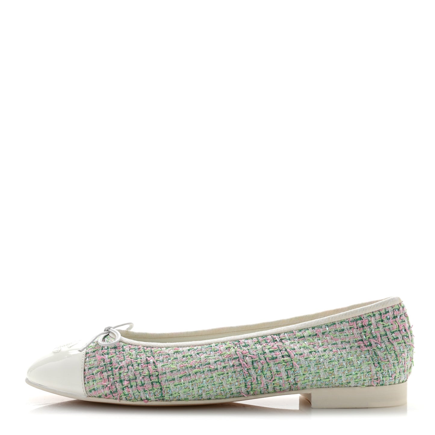 Cotton Tweed Patent Calfskin Cap Toe Ballerina Flats 40.5  Green Pink Turquoise White