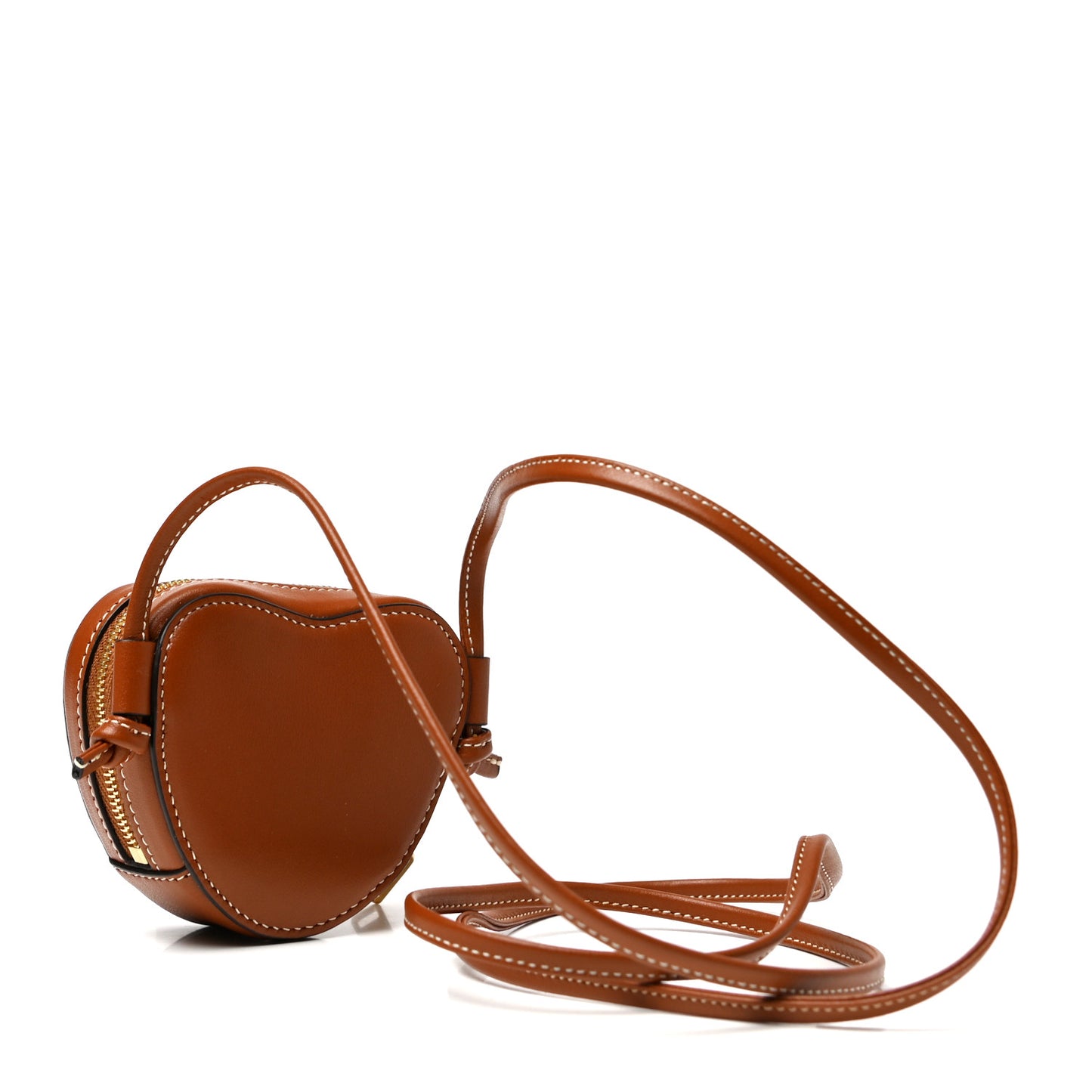 Box Calfskin Micro Heart Crossbody Bag Camel