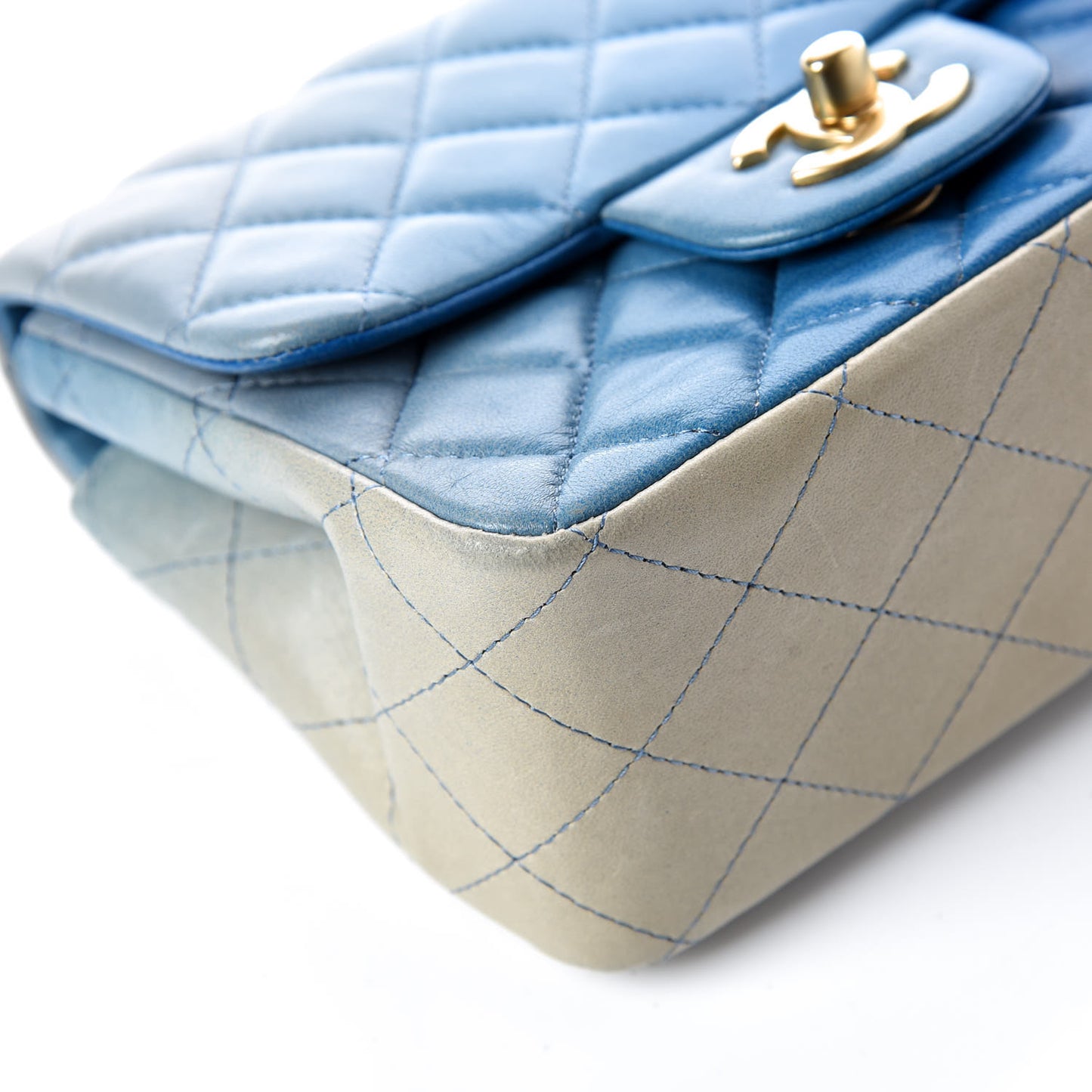 Lambskin Degrade Quilted Mini Square Flap Light Blue
