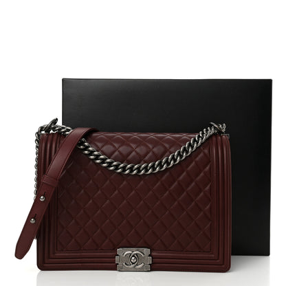 Chanel Lambskin Quilted Large Boy Flap Dark Red 15 of 15
