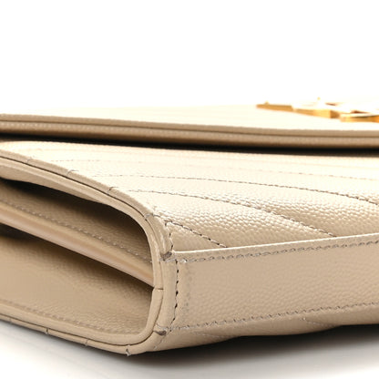 Saint Laurent Grain De Poudre Matelasse Chevron Monogram Chain Wallet Nude Powder 7 of 9
