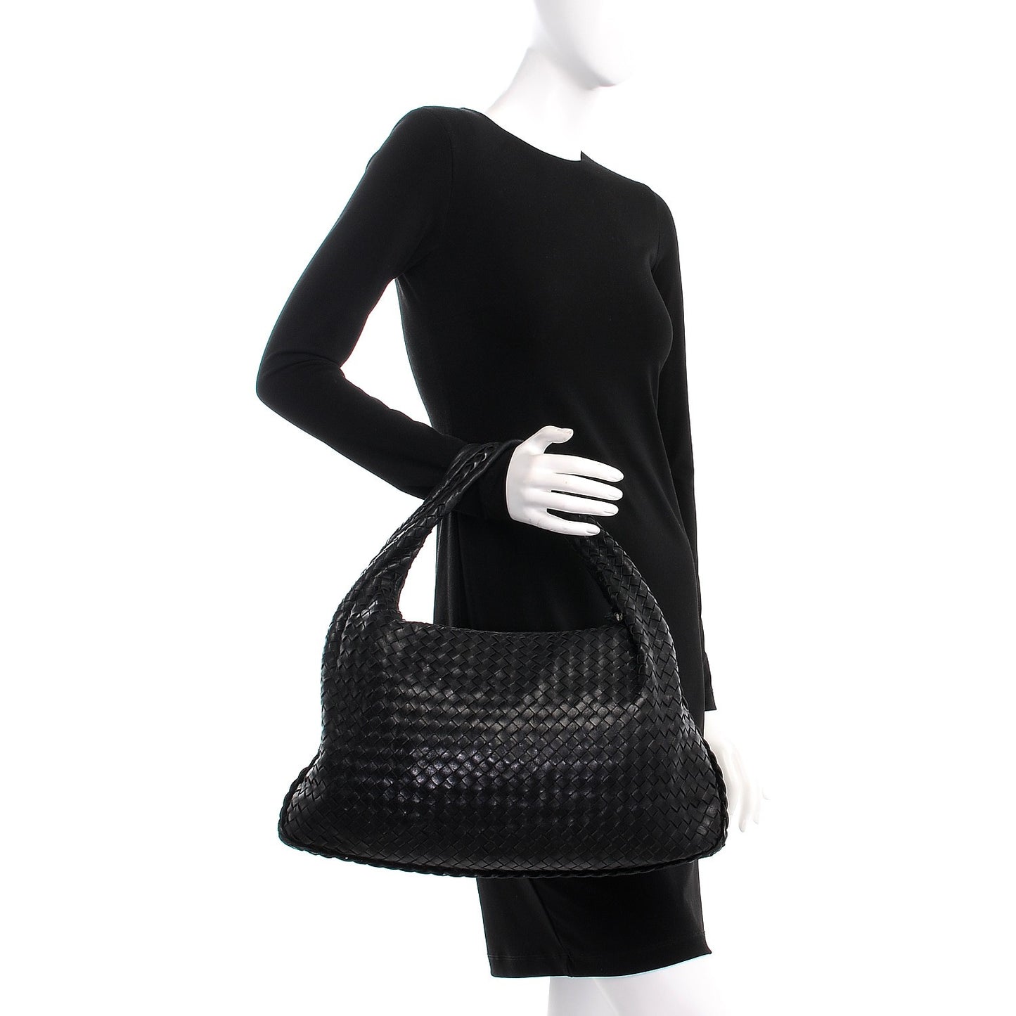 Nappa Intrecciato Large Veneta Hobo Nero Black
