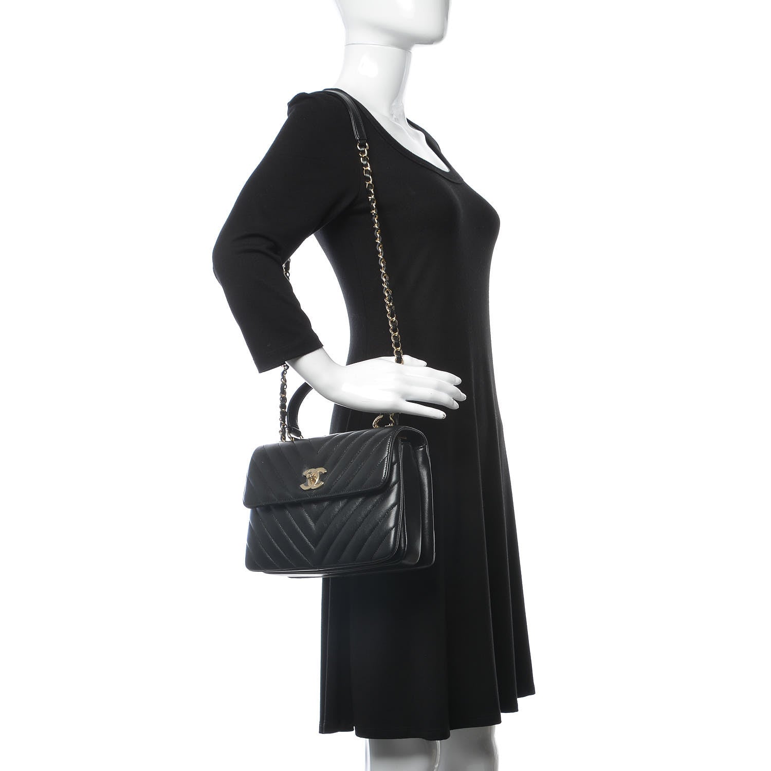 Chanel Lambskin Chevron Quilted Small Trendy CC Dual Handle Flap Bag Black 2 of 9