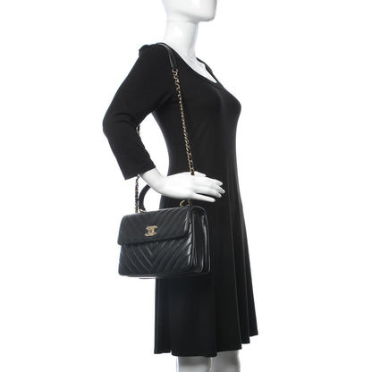 Chanel Lambskin Chevron Quilted Small Trendy CC Dual Handle Flap Bag Black 2 of 9