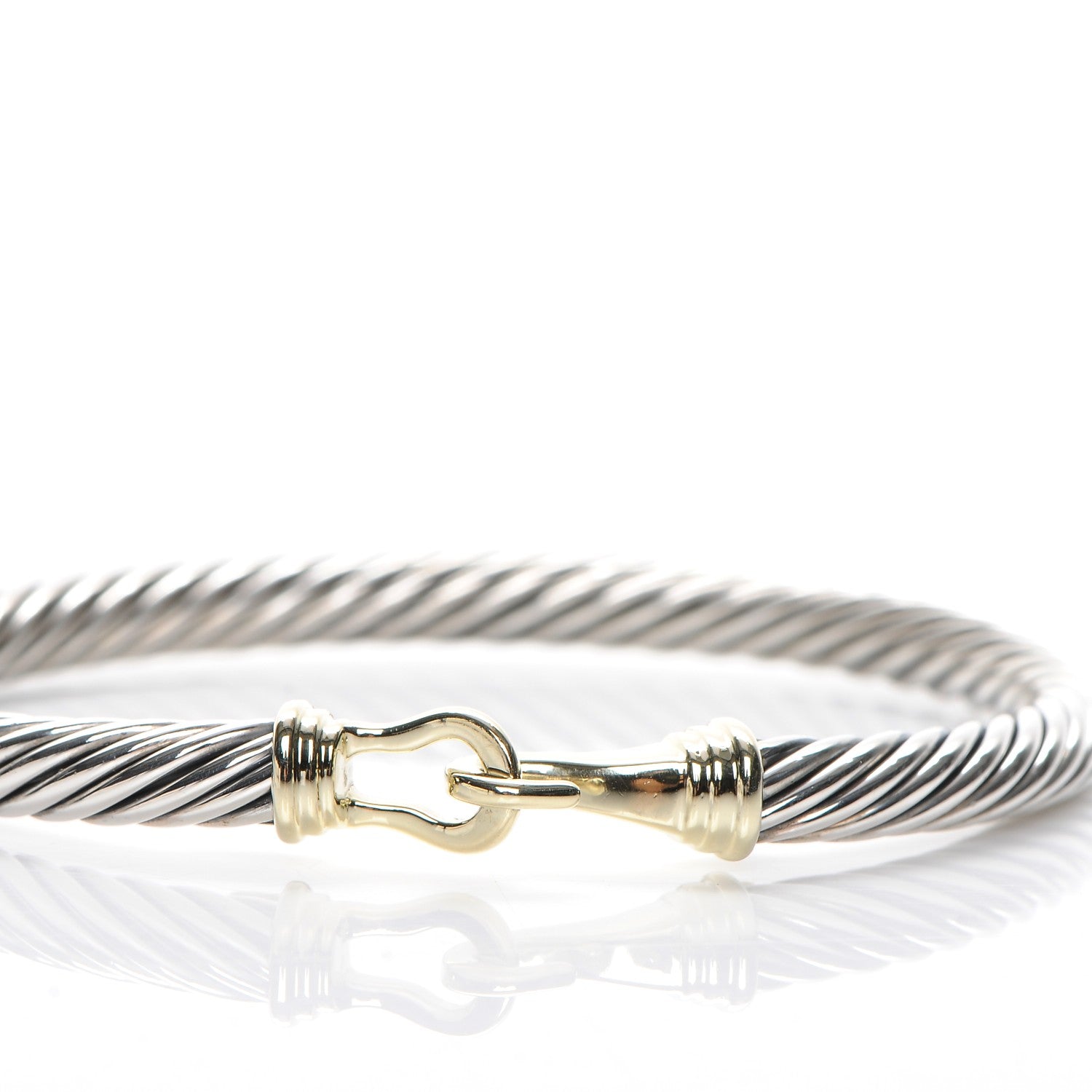 David Yurman Sterling Silver 14K Yellow Gold 5mm Cable Classic Buckle Bracelet 6 of 6
