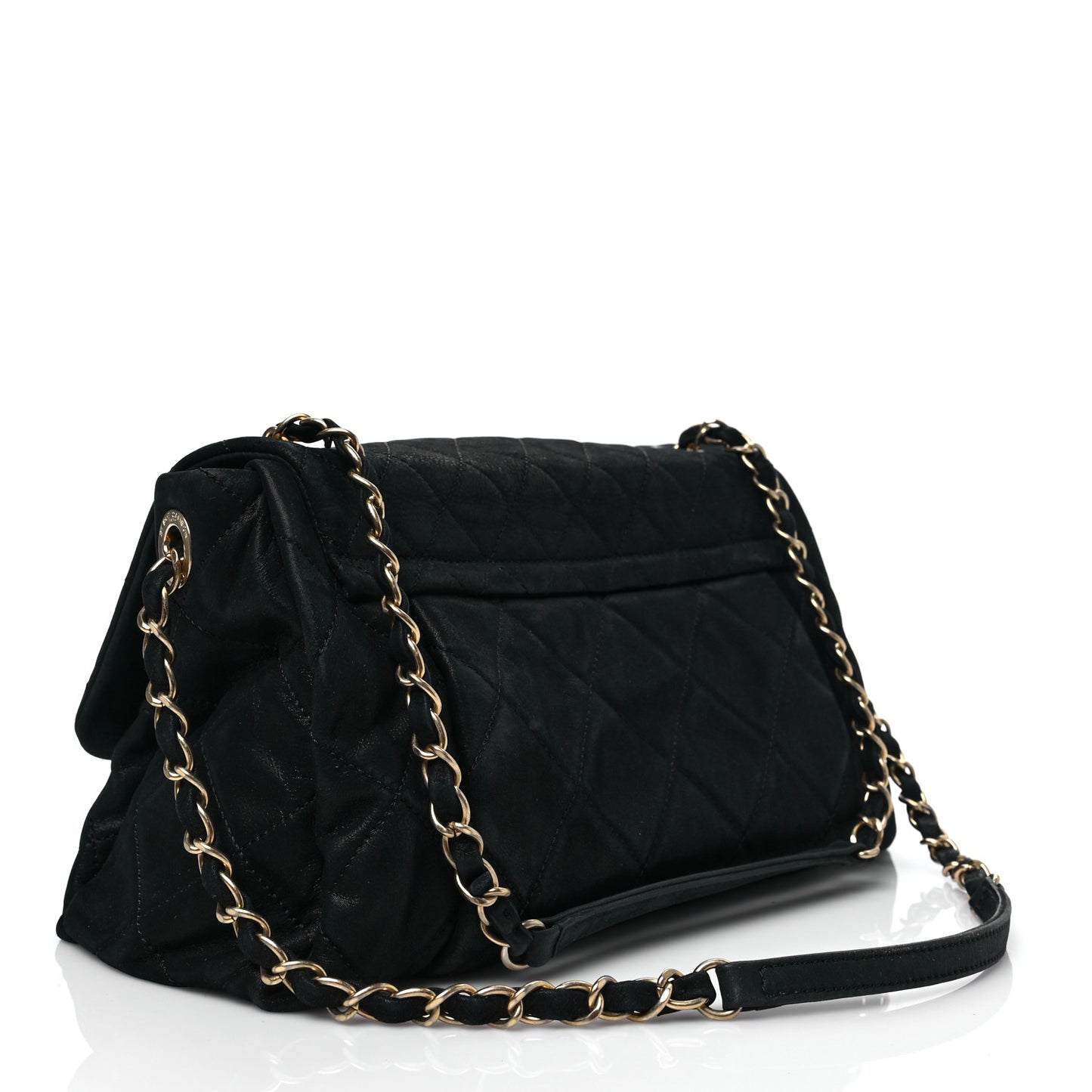 Iridescent Calfskin Large Chic Quilt Flap Black