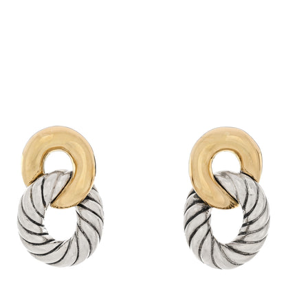 David Yurman Sterling Silver 18K Yellow Gold Belmont Curb Link Drop Earrings 1 of 4