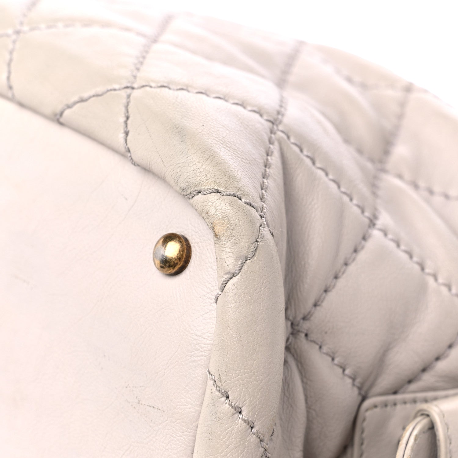 Chanel Calfskin Stitched Bowling Bag Light Grey 9 of 22