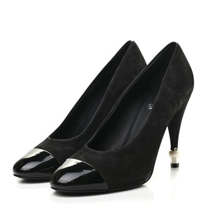 Chanel Patent Suede Calfskin Pearl Cap Toe Pumps 40 Black 3 of 18