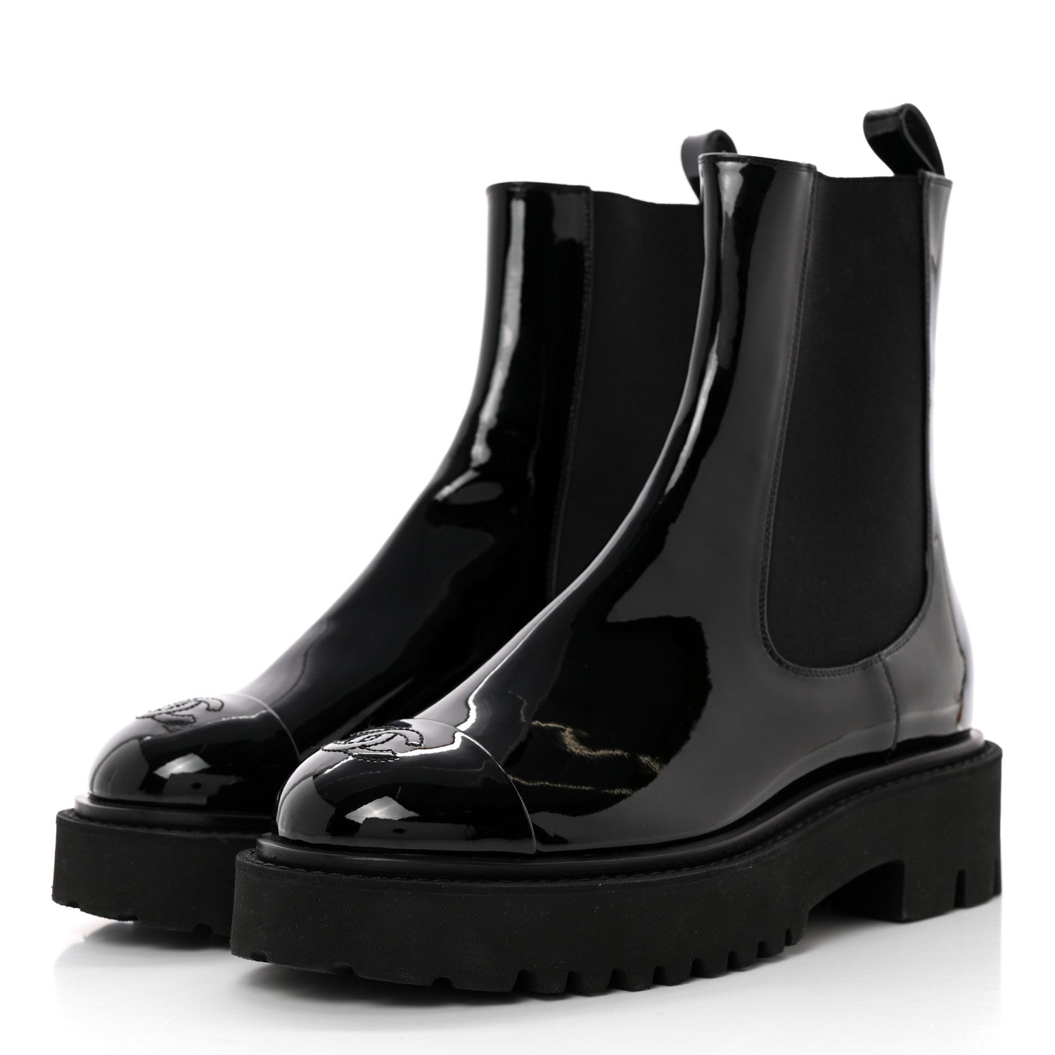 Chanel Patent Cap Toe Short Boots 37 Black 3 of 14