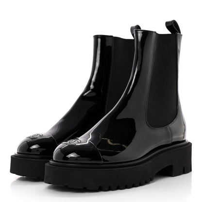 Chanel Patent Cap Toe Short Boots 37 Black 3 of 14