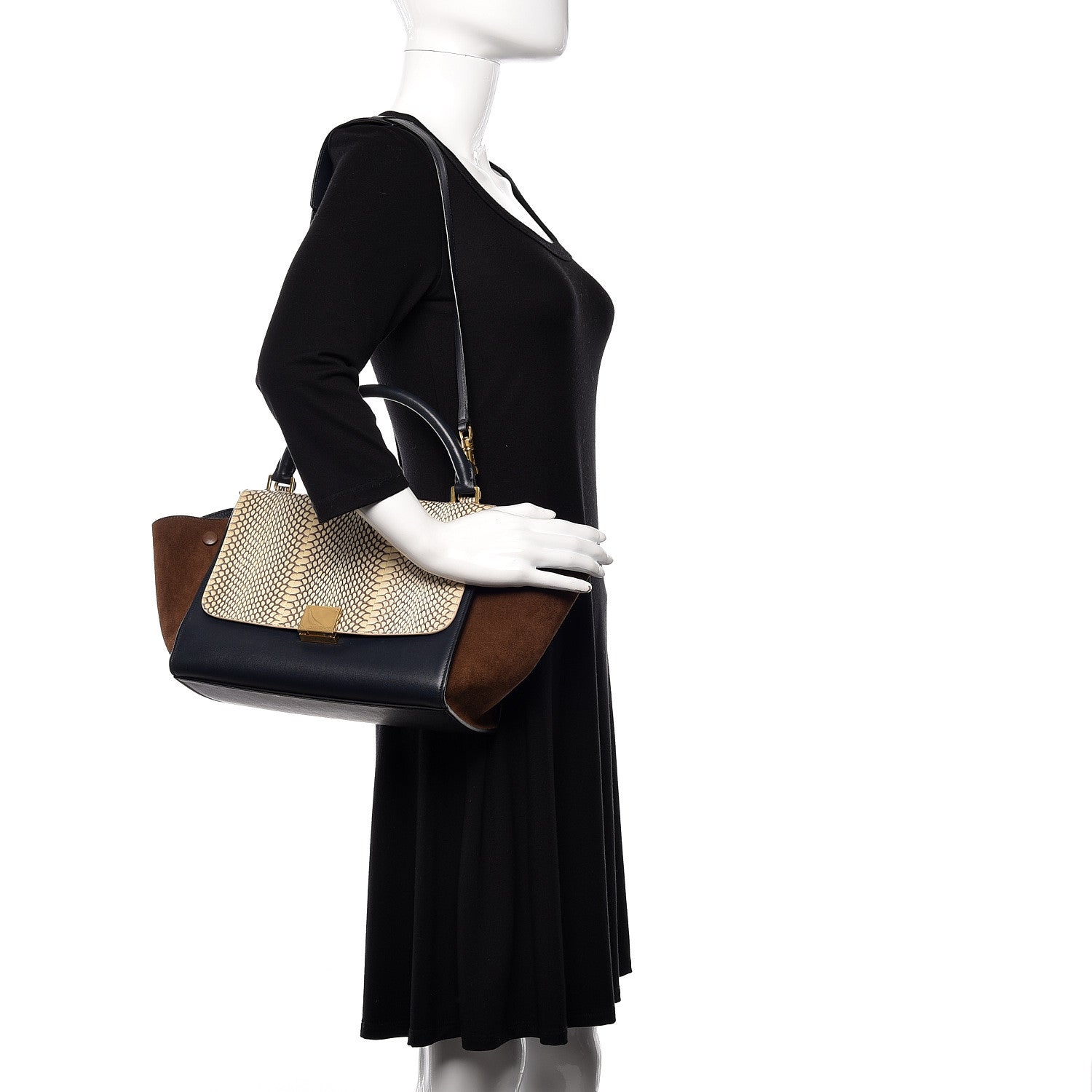Celine Cobra Calfskin Suede Small Tri-Color Trapeze Natural 2 of 9