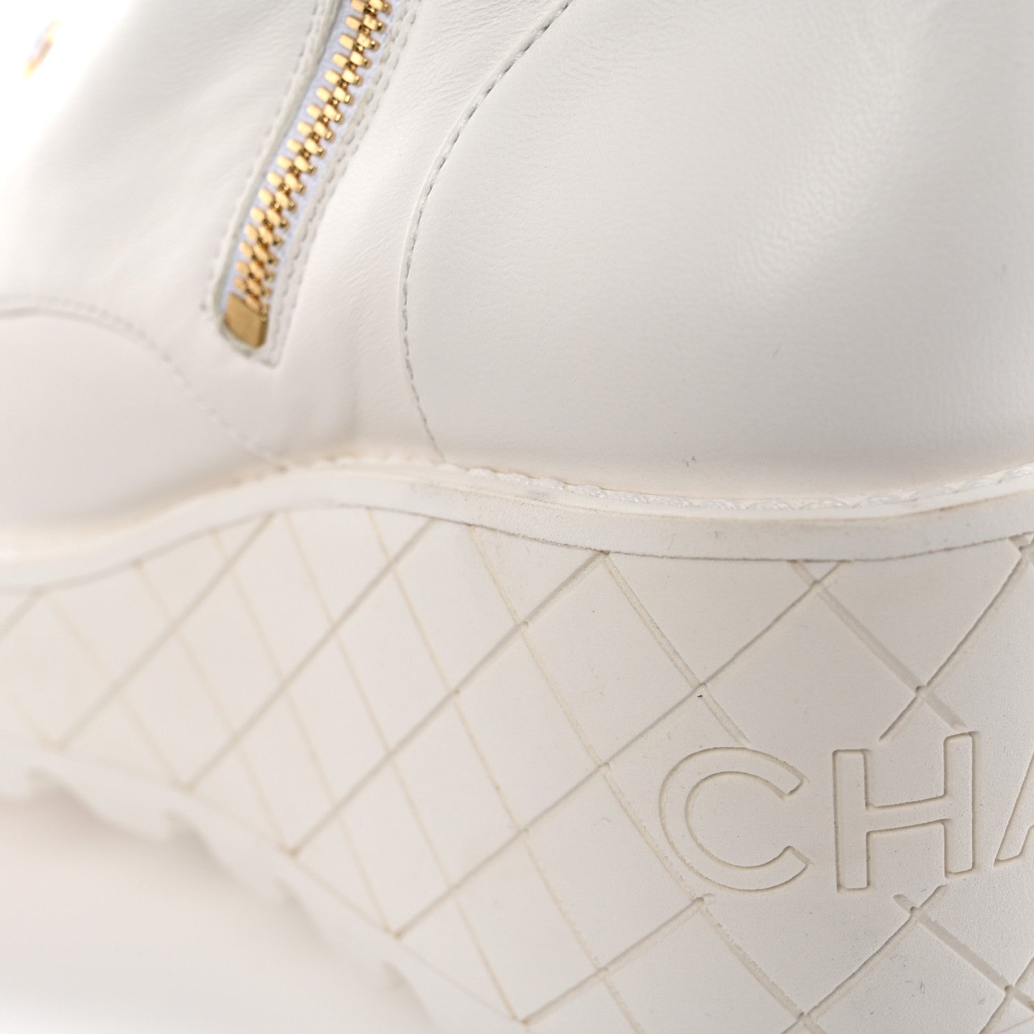 Chanel Lambskin Quilted Lace Up Wedge Combat Boots 37.5 White 12 of 18