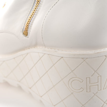 Chanel Lambskin Quilted Lace Up Wedge Combat Boots 37.5 White 12 of 18