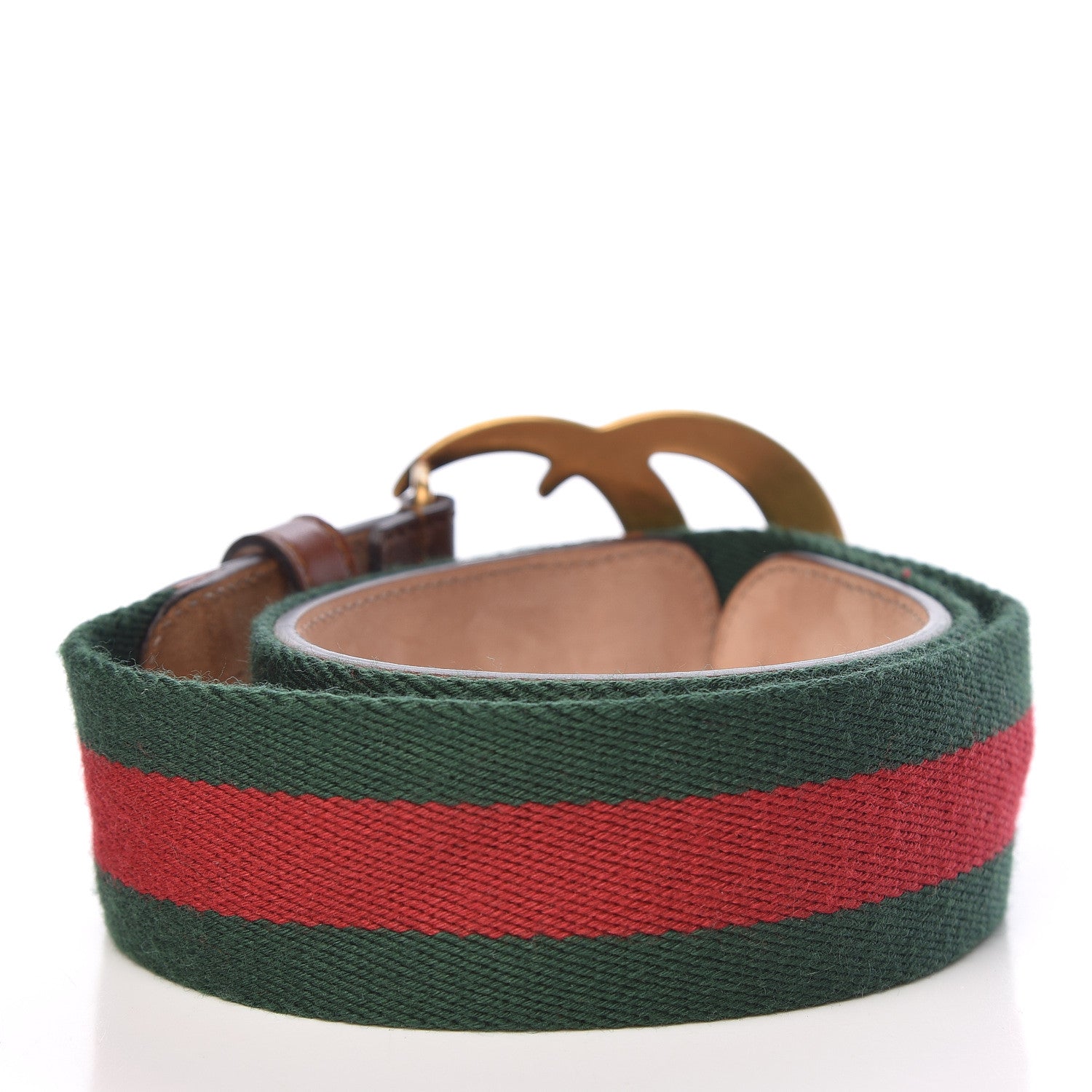 Gucci Nylon Calfskin Double G Web 40mm Belt 80 32 Green Red Cuir 3 of 6