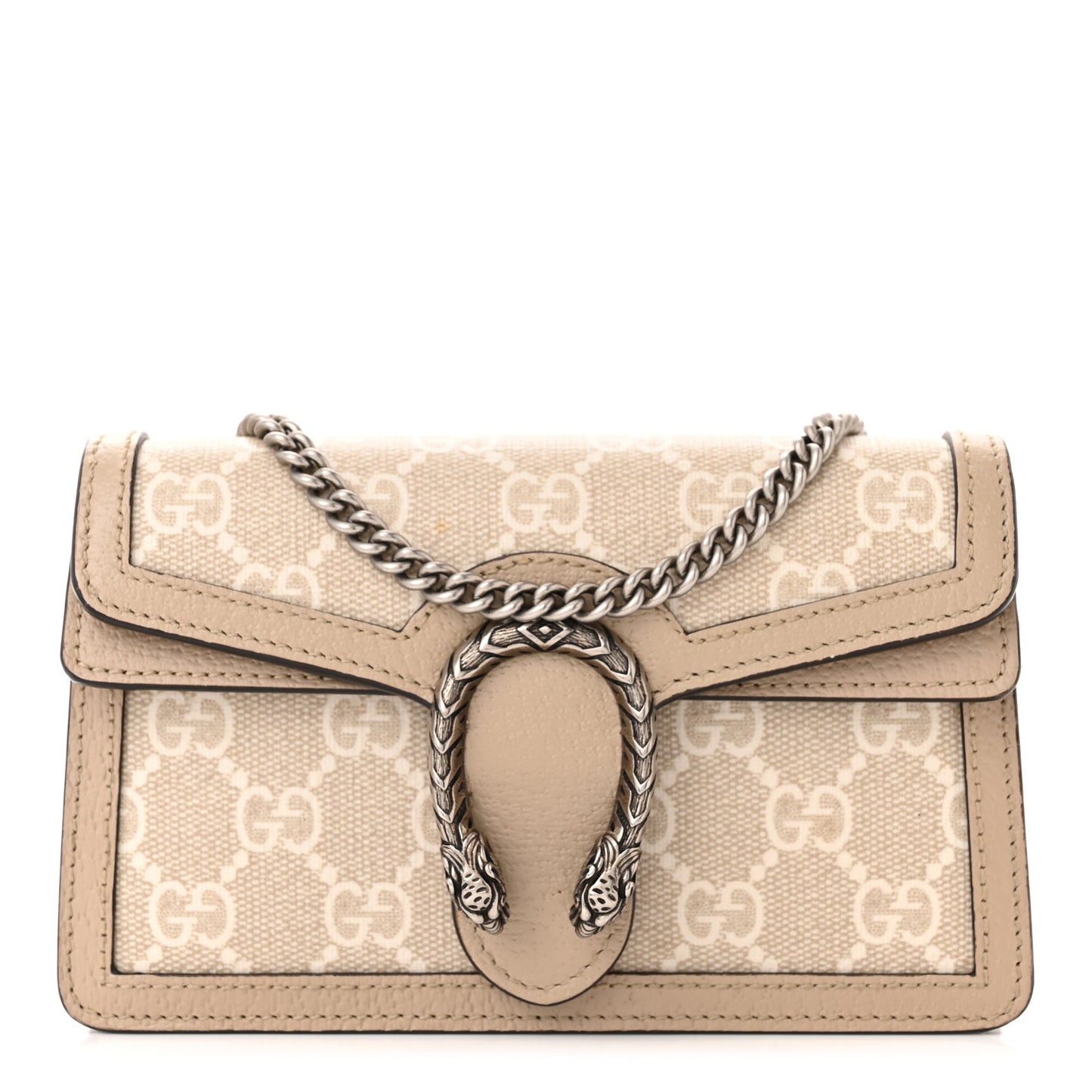 GG Supreme Monogram Textured Dollar Calfskin Super Mini Dionysus Shoulder Bag Beige Mystic White Oatmeal