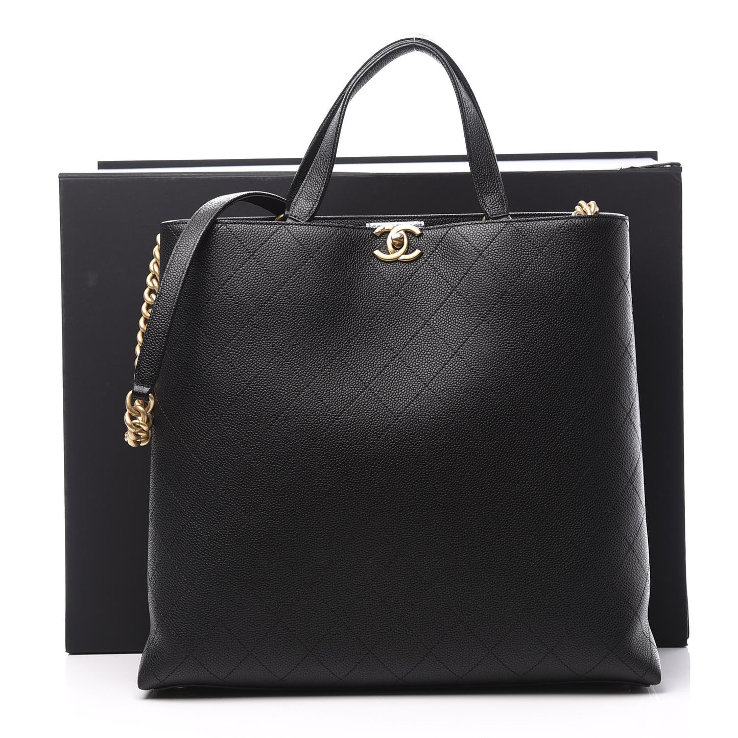 Caviar Stitched Large Shopping Tote Bag Black