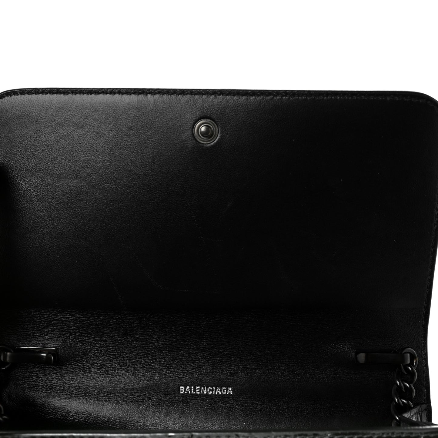 Shiny Calfskin Crocodile Embossed BB Phone Holder Wallet On Chain Black