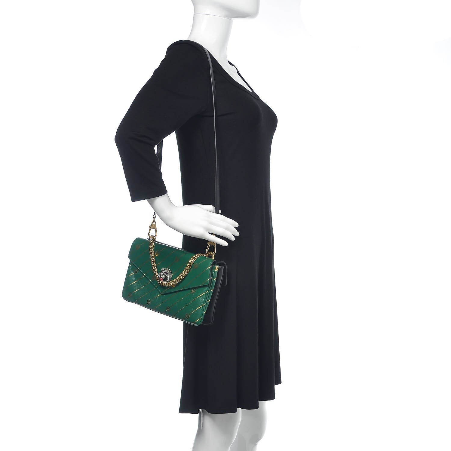 Gucci Calfskin Diagonal GG Medium Thiara Double Envelope Shoulder Bag Emerald Green Black 2 of 10