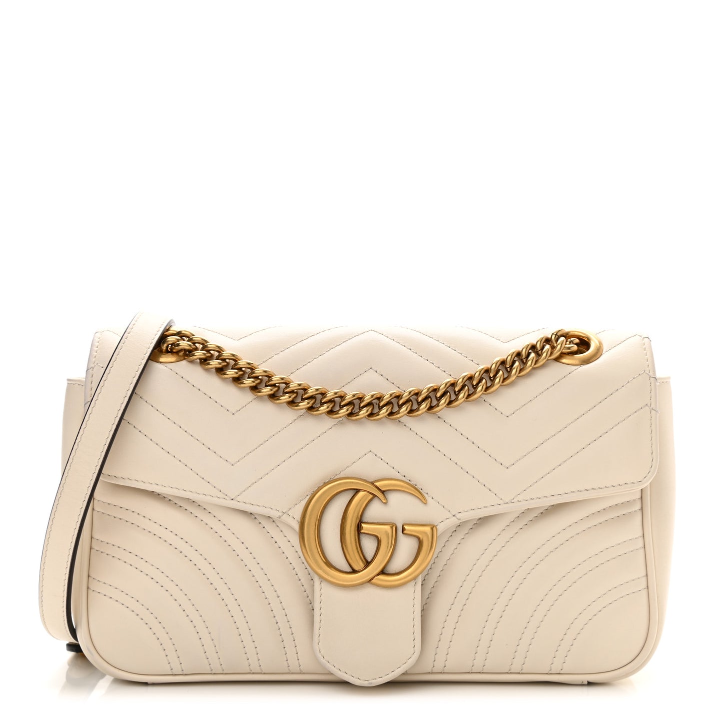 Calfskin Matelasse Small GG Marmont Shoulder Bag White