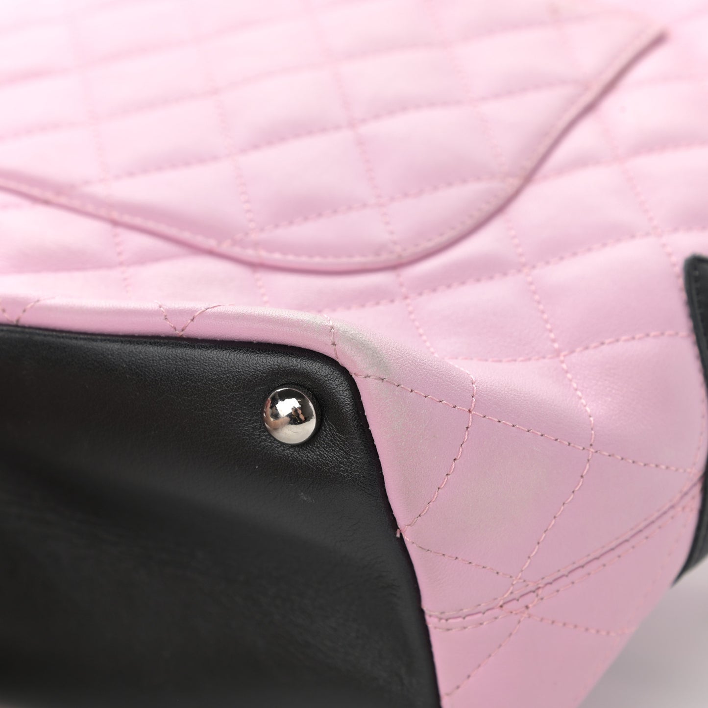 Calfskin Quilted Medium Cambon Tote Pink Black