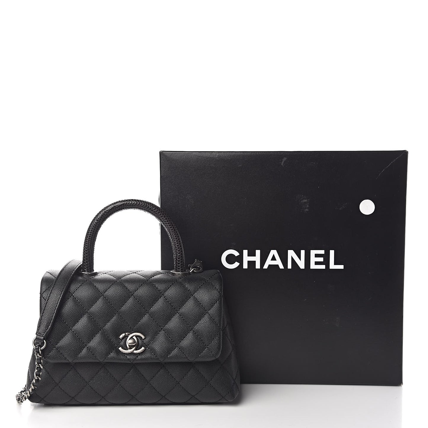 Caviar Lizard Quilted Mini Coco Handle Flap Black
