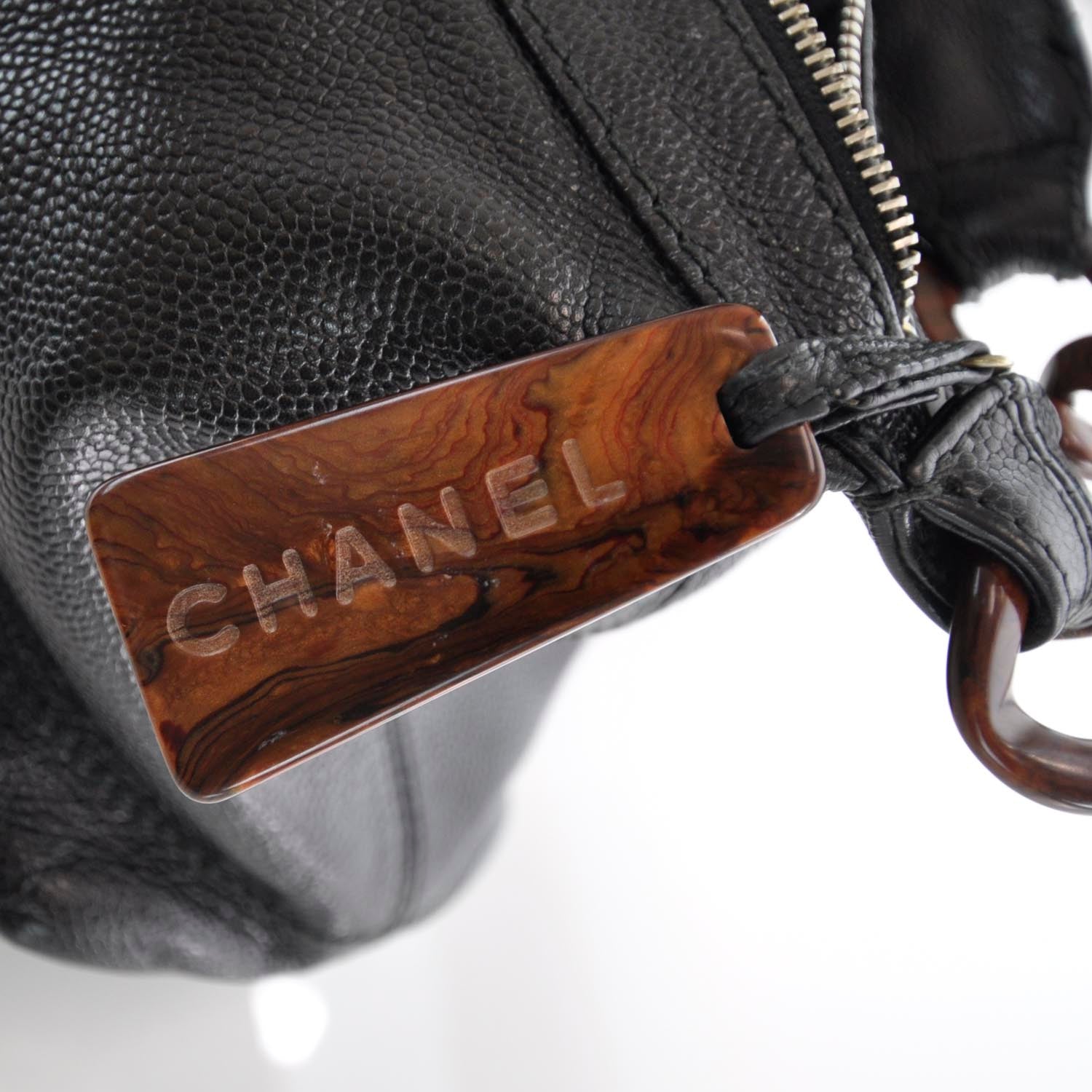 Chanel Caviar CC Wood Chain Hobo Black 8 of 9