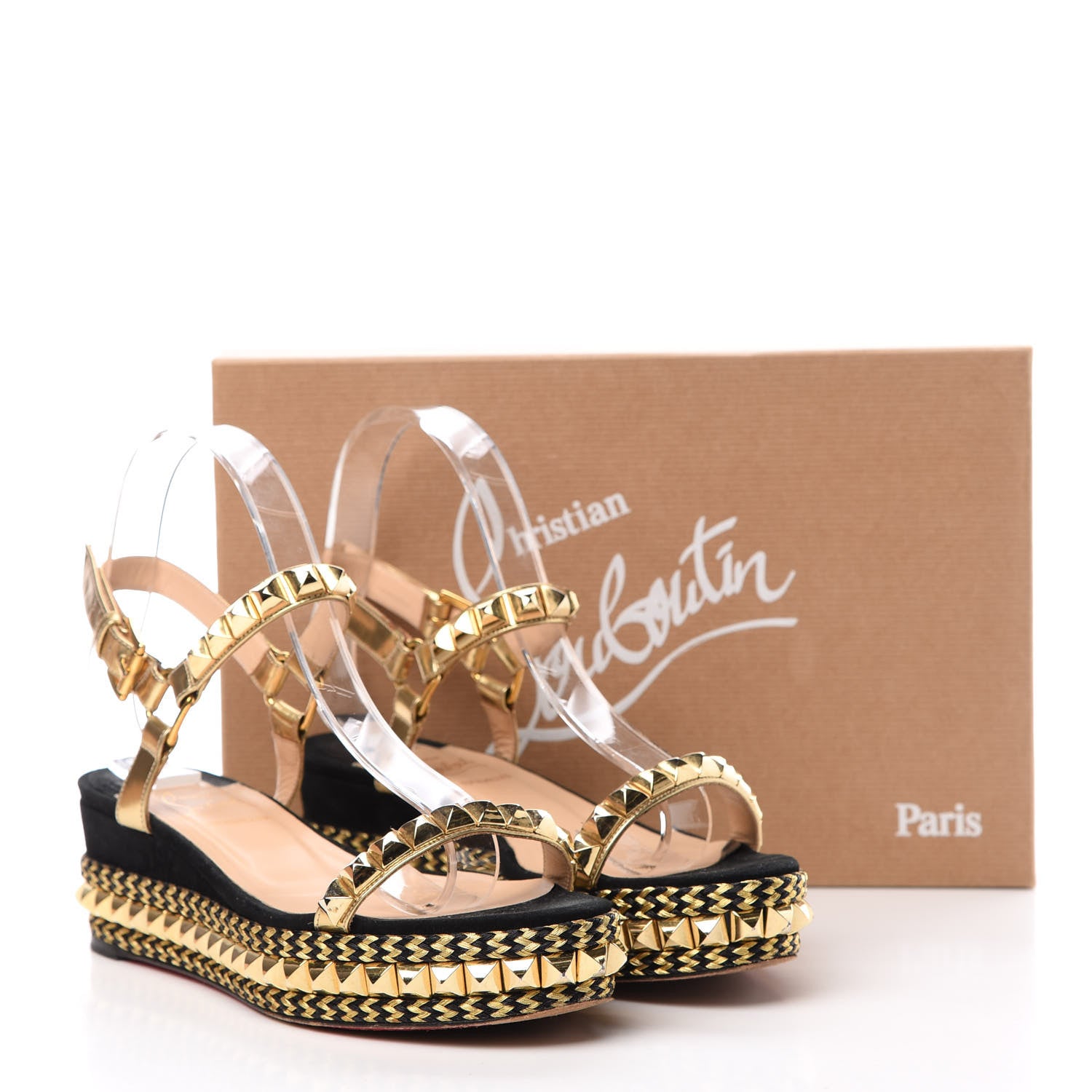 Christian Louboutin Specchio Suede Rope Cataclou 60 Platform Sandals 38 Gold Black 12 of 13