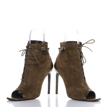 Saint Laurent Kid Scamosciato Peep Toe Ankle Boots 40 Green 5 of 9