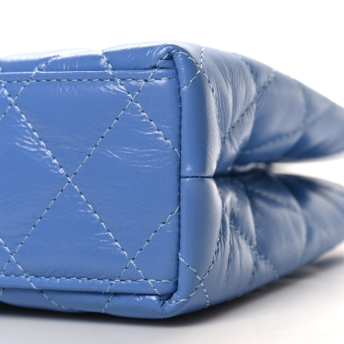 Shiny Aged Calfskin Quilted Nano Kelly Shopper Blue