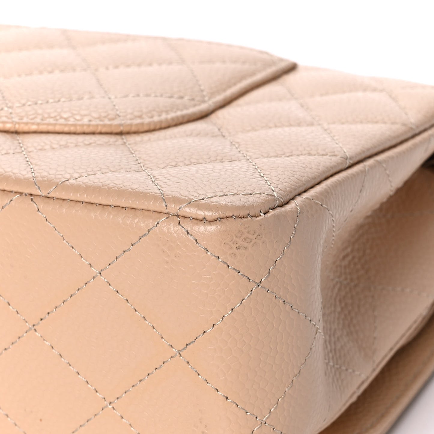 Caviar Quilted Medium Double Flap Light Beige
