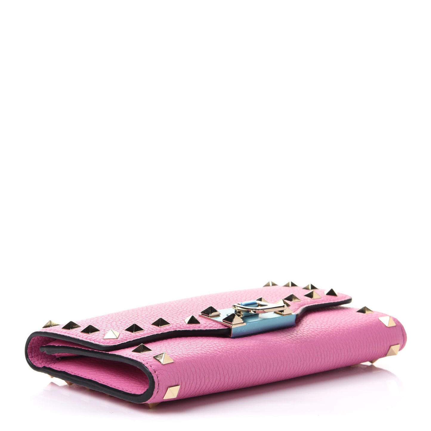 Pebbled Calfskin Rockstud Flip Lock Wallet On Chain Dawn Pink