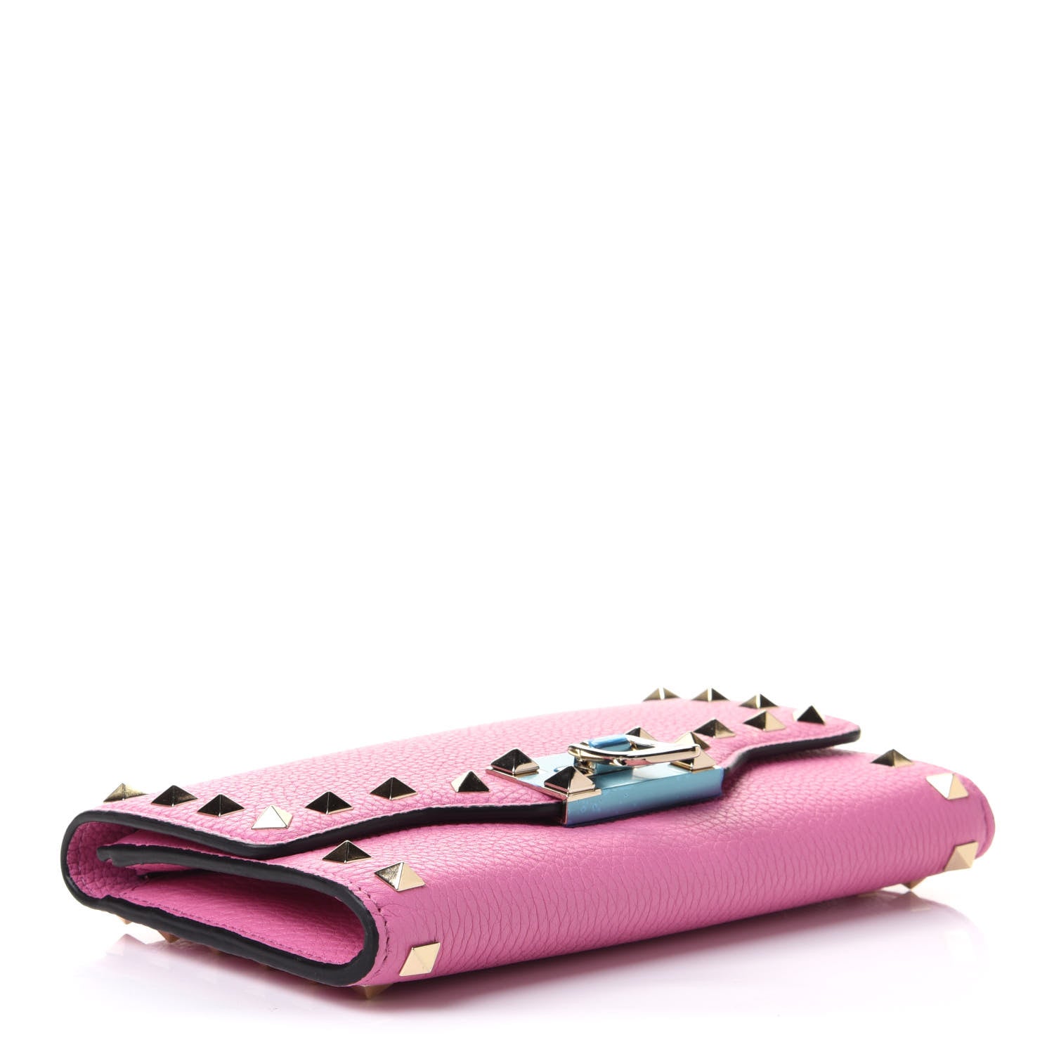 Valentino Garavani Pebbled Calfskin Rockstud Flip Lock Wallet On Chain Dawn Pink 3 of 8
