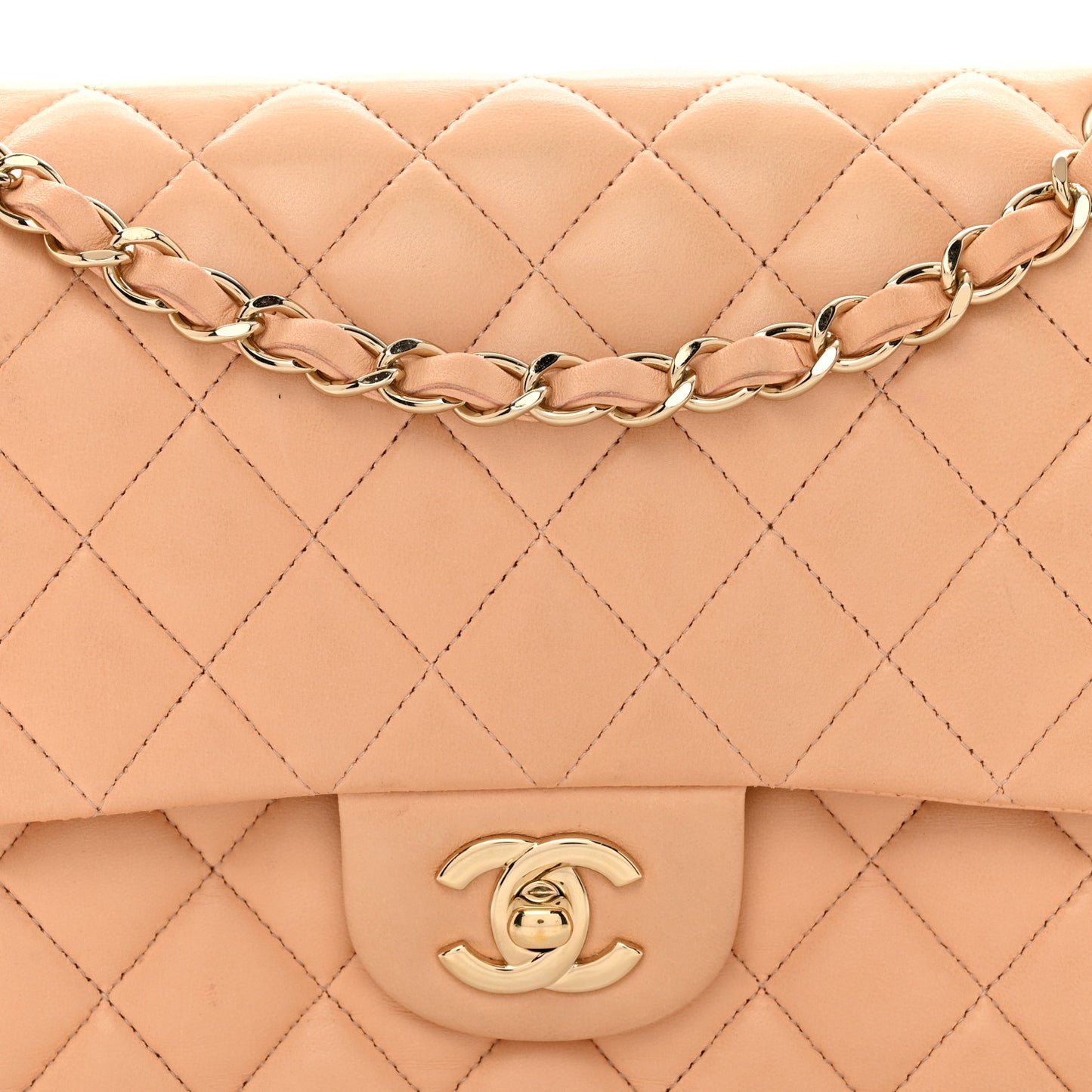 Lambskin Quilted Medium Double Flap Light Orange