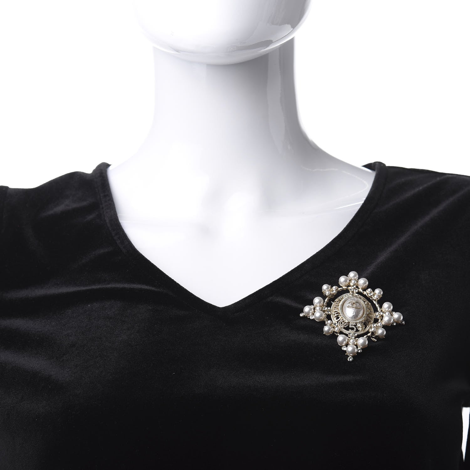 Chanel Pearl Crystal CC Brooch Gold 2 of 5