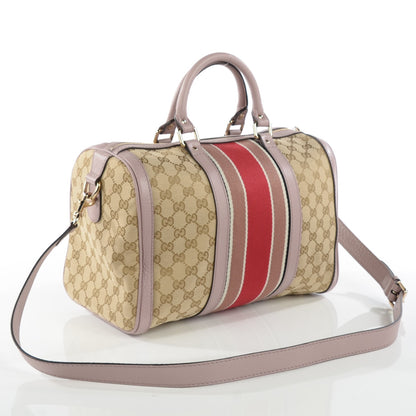 Gucci Monogram Selleria Calfskin Vintage Web Medium Boston New Sand Lilas 3 of 7