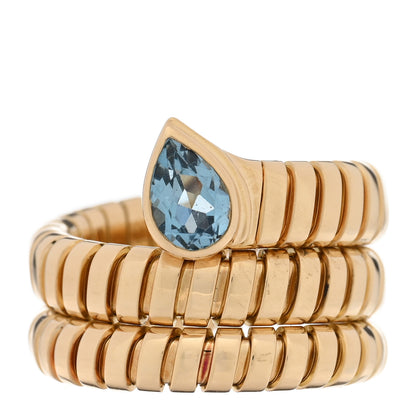 Bulgari 18K Yellow Gold Blue Topaz Tubogas Ring 53 6.5 1 of 4