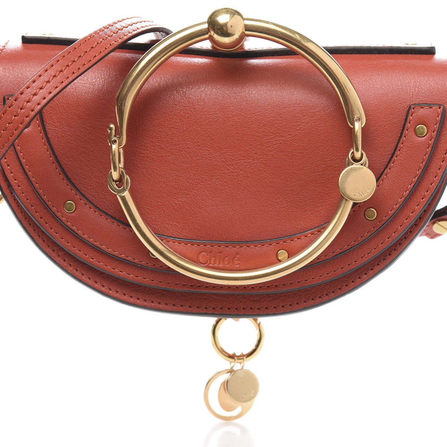 Calfskin Small Nile Bracelet Minaudiere Bag Earthy Red