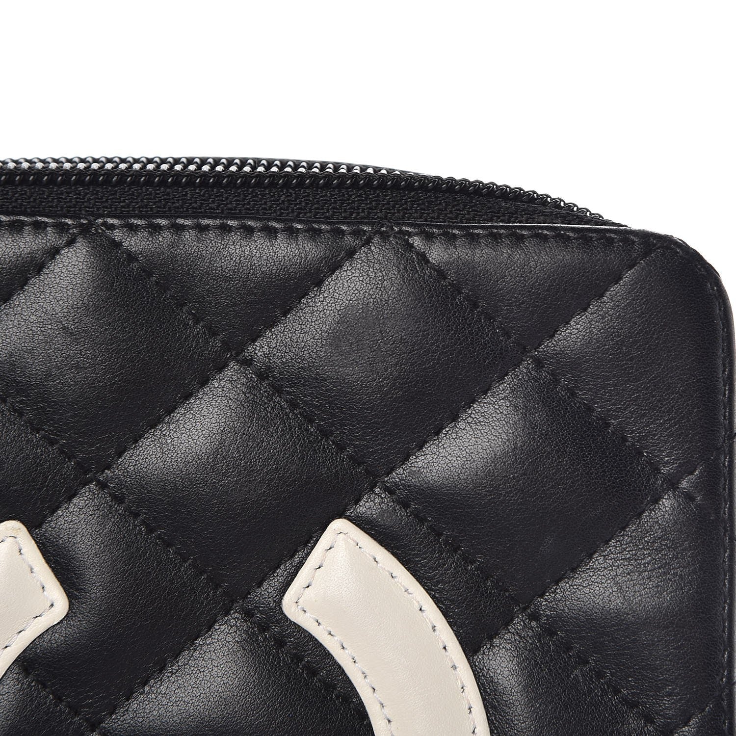 Chanel Calfskin Quilted Cambon Zip Around Makeup Pouch Black White 10 of 10