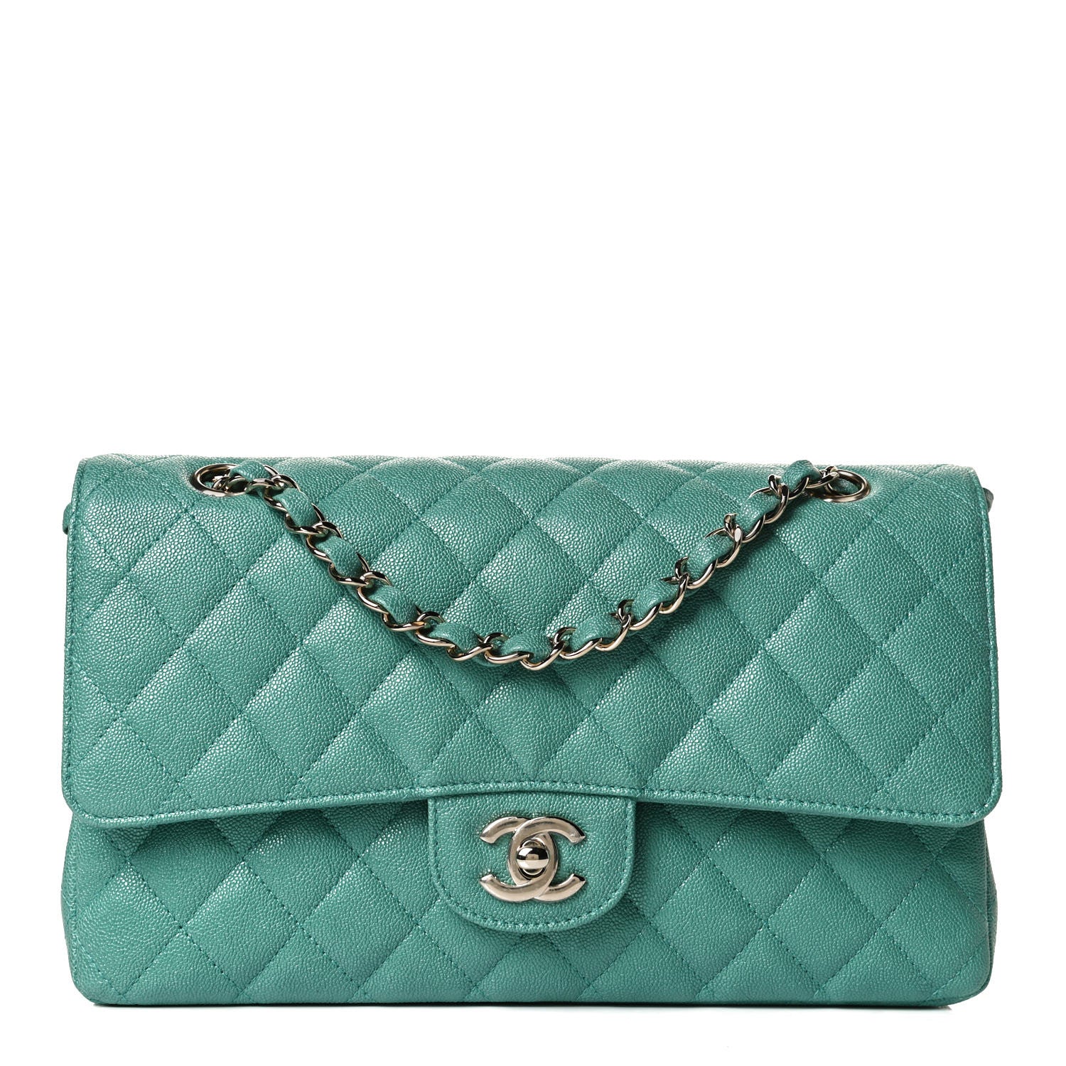 Chanel Iridescent Caviar Quilted Medium Double Flap Green 1 of 8