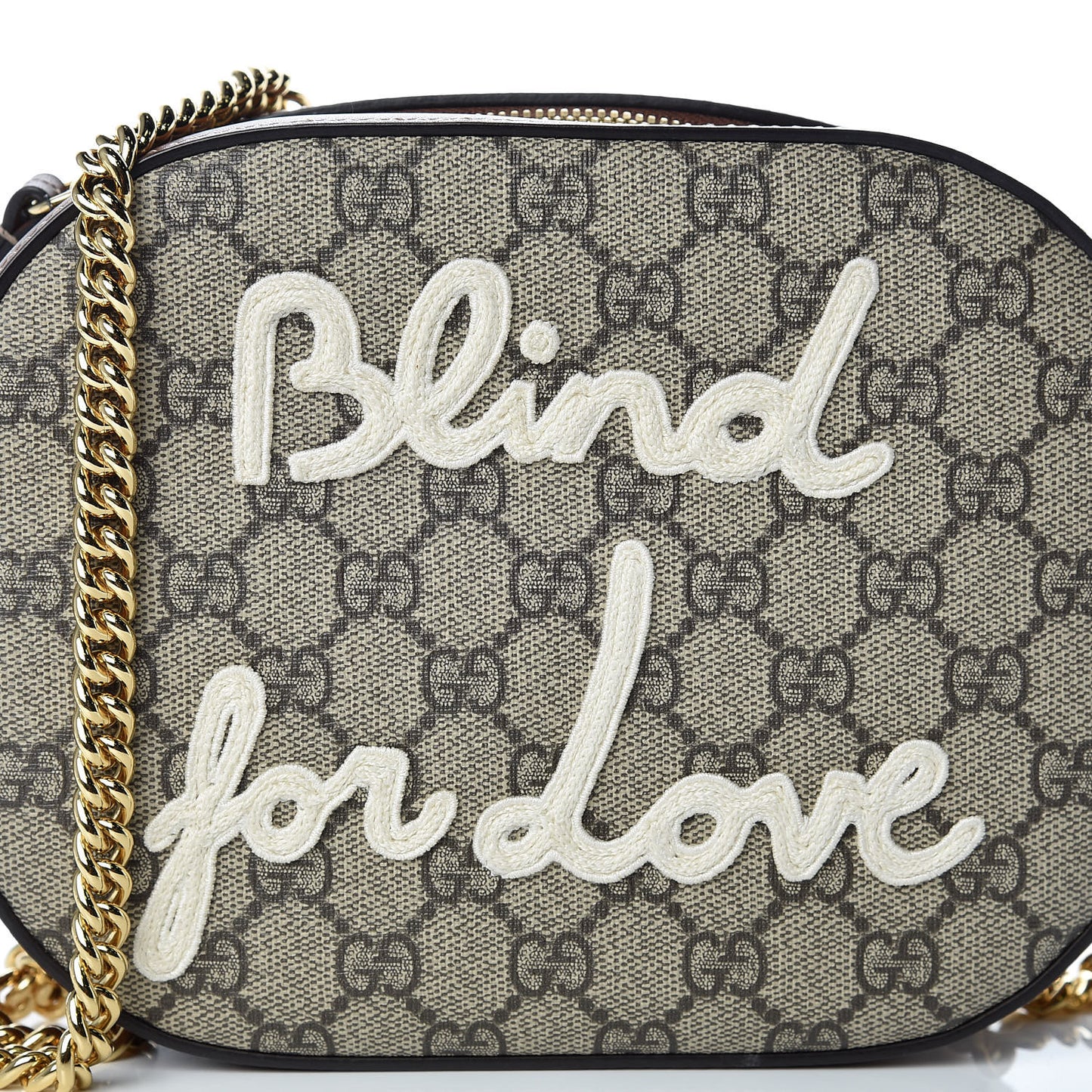 GG Supreme Monogram Blind For Love Embroidered Mini Chain Shoulder Bag Beige Tuscany