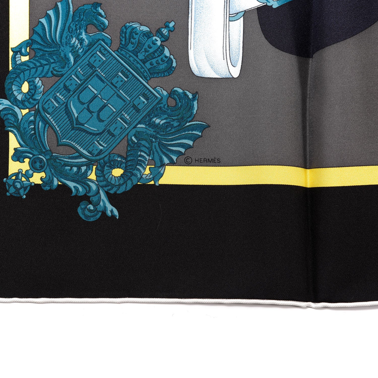 Hermes Silk Harnais De Cour Scarf 90 Noir Gris Marine 3 of 8