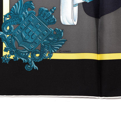 Hermes Silk Harnais De Cour Scarf 90 Noir Gris Marine 3 of 8