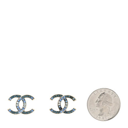 Chanel Crystal CC Earrings Silver Blue 2 of 5