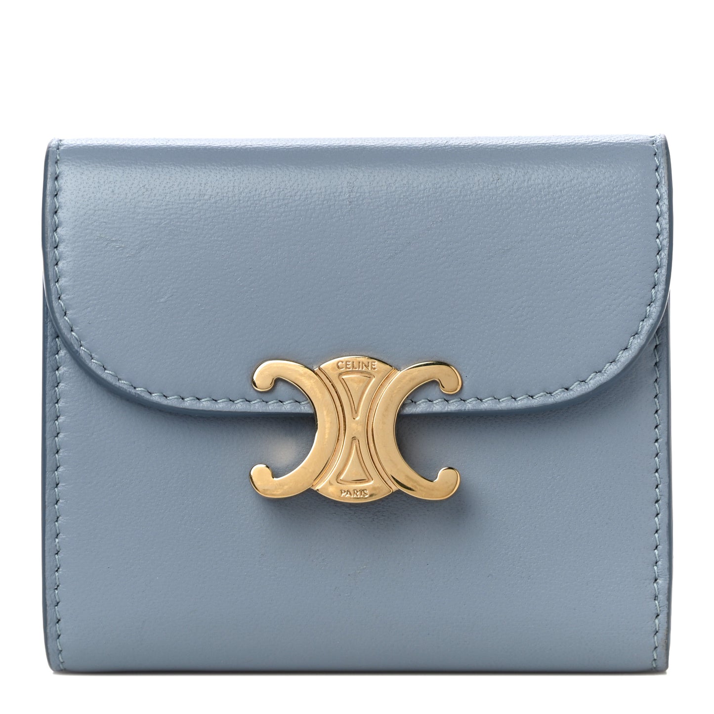 Shiny Smooth Lambskin Small Triomphe Wallet Arctic Blue