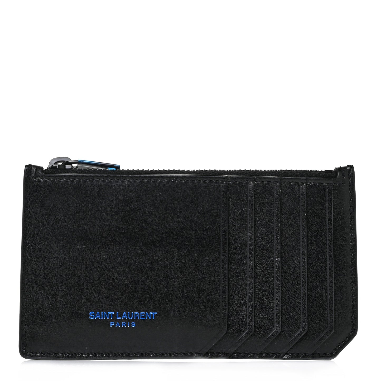 Calfskin 5 Fragments Zip Pouch Card Holder Black Blue
