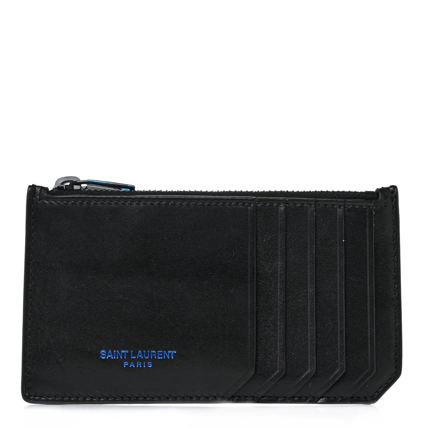 Saint Laurent Calfskin 5 Fragments Zip Pouch Card Holder Black Blue 1 of 10