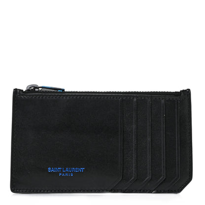 Saint Laurent Calfskin 5 Fragments Zip Pouch Card Holder Black Blue 1 of 10