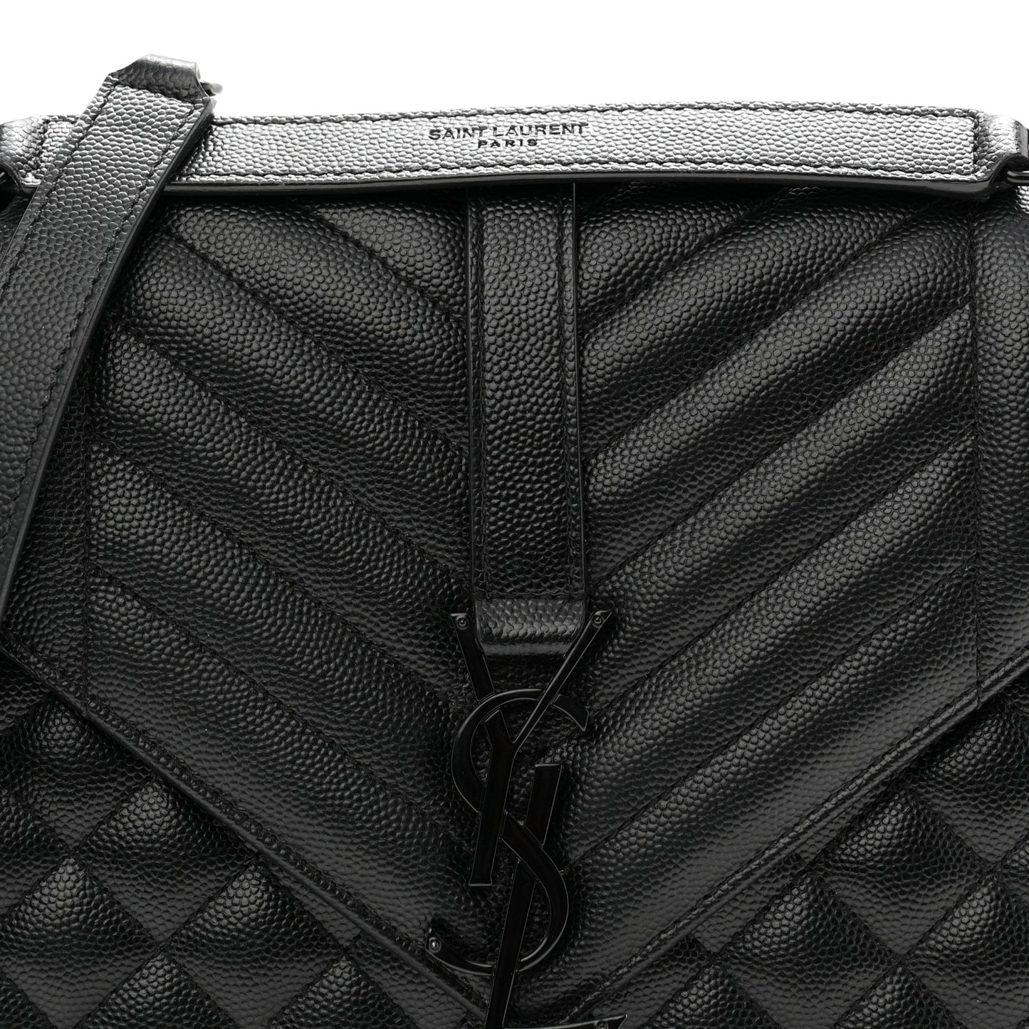 Grain De Poudre Textured Mixed Matelasse Triquilt Medium Monogram Monochrome Satchel Black