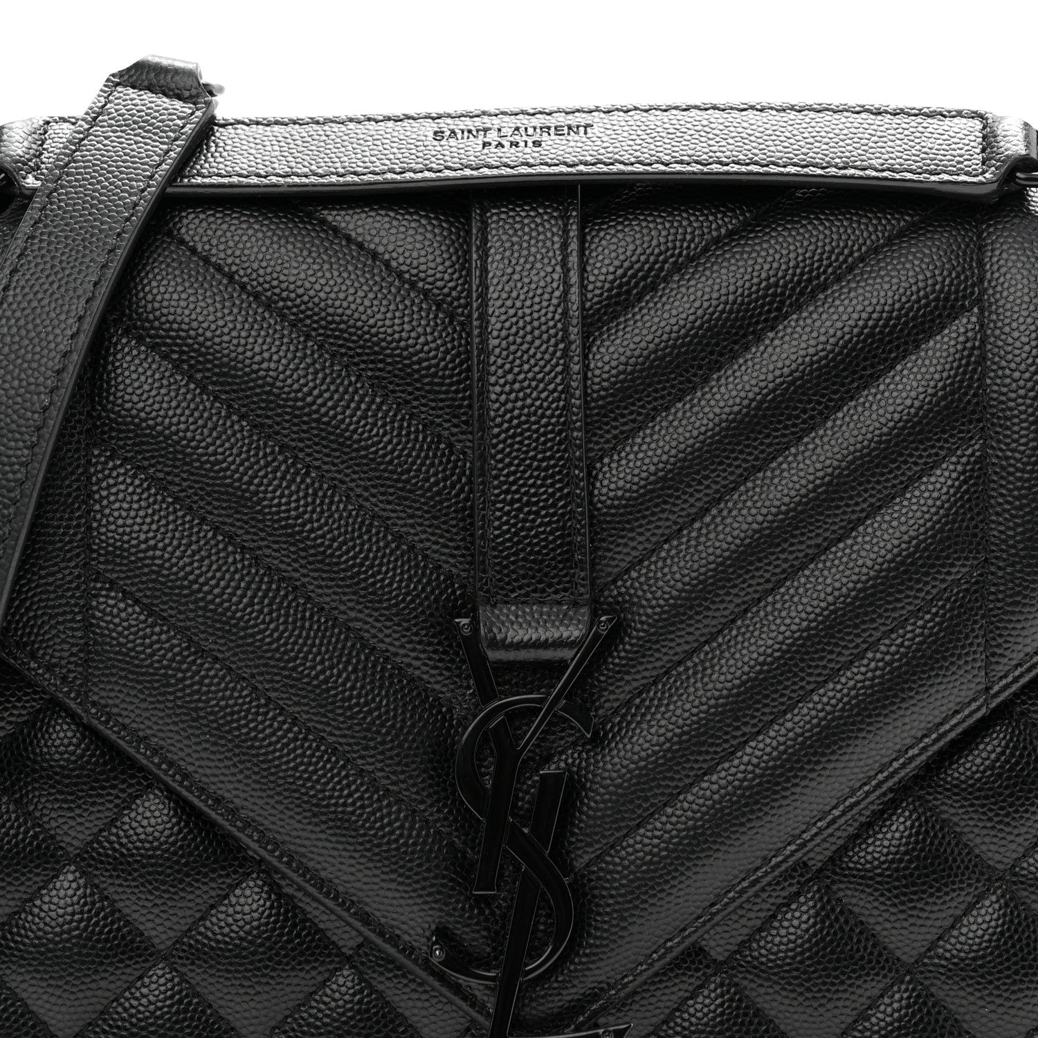 Saint Laurent Grain De Poudre Textured Mixed Matelasse Triquilt Medium Monogram Monochrome Satchel Black 8 of 10